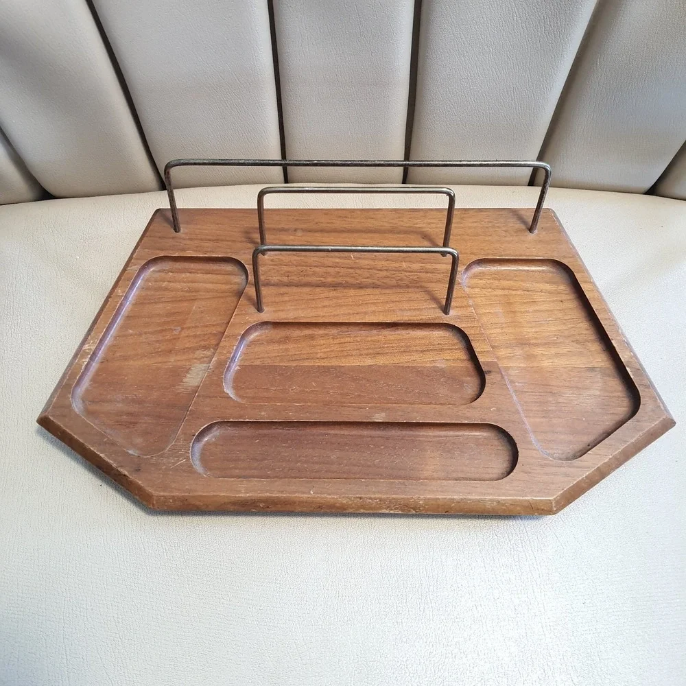 Vintage Setwell Genuine Walnut Wood Brass Dresser Desk Valet Caddy Tray MCM USA